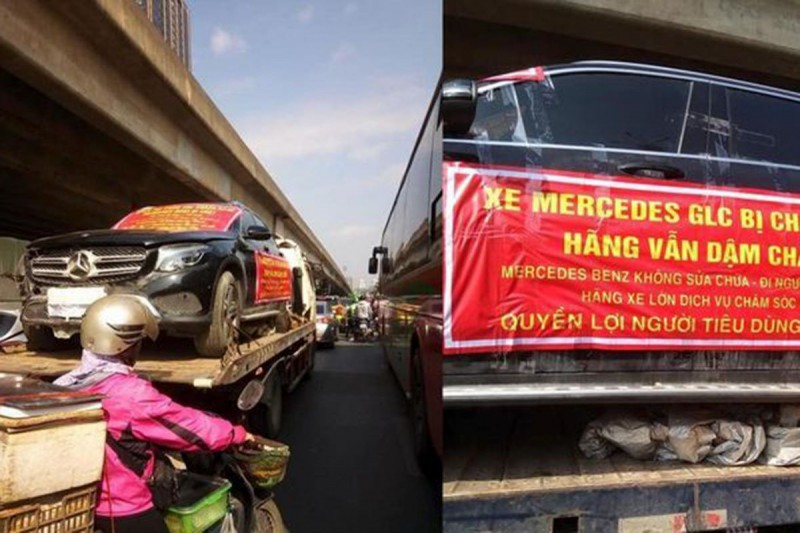 chủ xe đã mang chiếc Mercedes Benz GLC 200 bị hư hỏng đi diễu hành nhiều con phố ở Hà Nội do chưa được giải quyết.