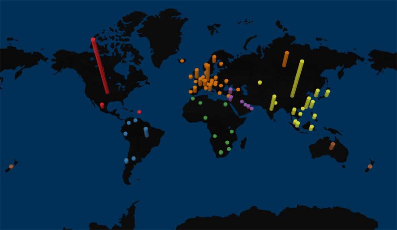 Bản đồ phân bổ các tỉ phú trên thế giới - Ảnh: Mapbox, Forbes