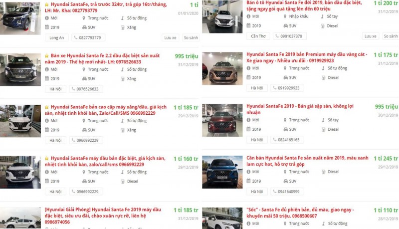 Giá xe Hyundai Santa Fe cập nhật tại đại lý mới nhất hiện nay (Ảnh: Oto.com.vn)