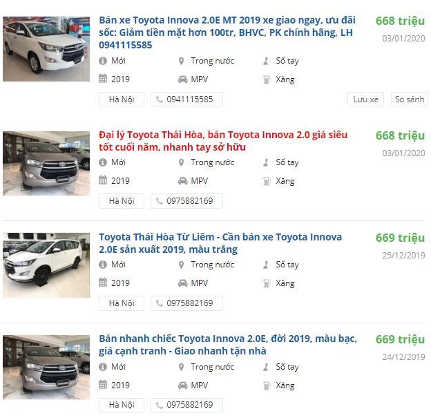 Toyota giảm giá hơn 100 triệu đồng tại đại lý Hà Nội (Ảnh: Oto.com.vn)