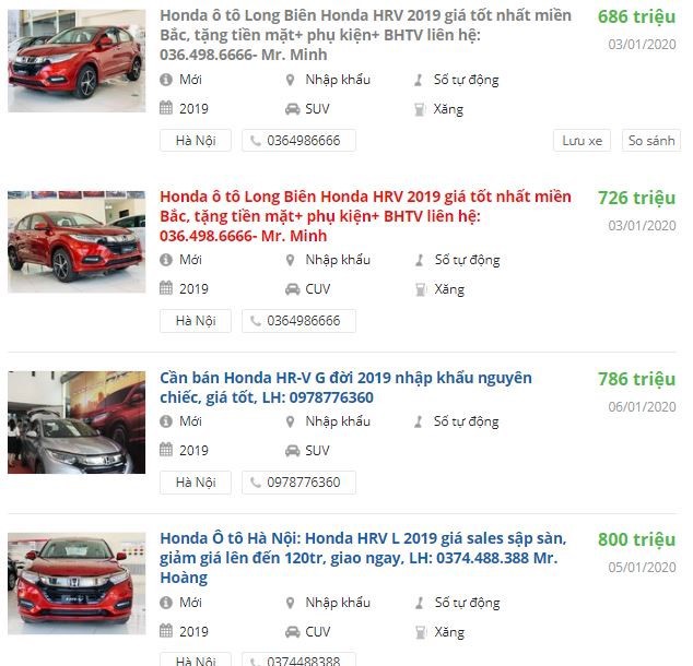 Honda HR-V giảm giá tại đại lý (Ảnh: Oto.com.vn)
